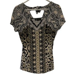 I.N.C Petite Printed Tie-Back Top Size Medium Women's Short Sleeve Tee